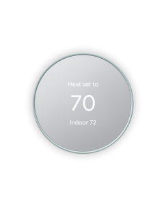 A photo showing a circular smart thermostat set to heat the home with an indoor temperature of 70.
