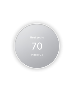 A photo showing a circular smart thermostat set to heat the home with an indoor temperature of 70.